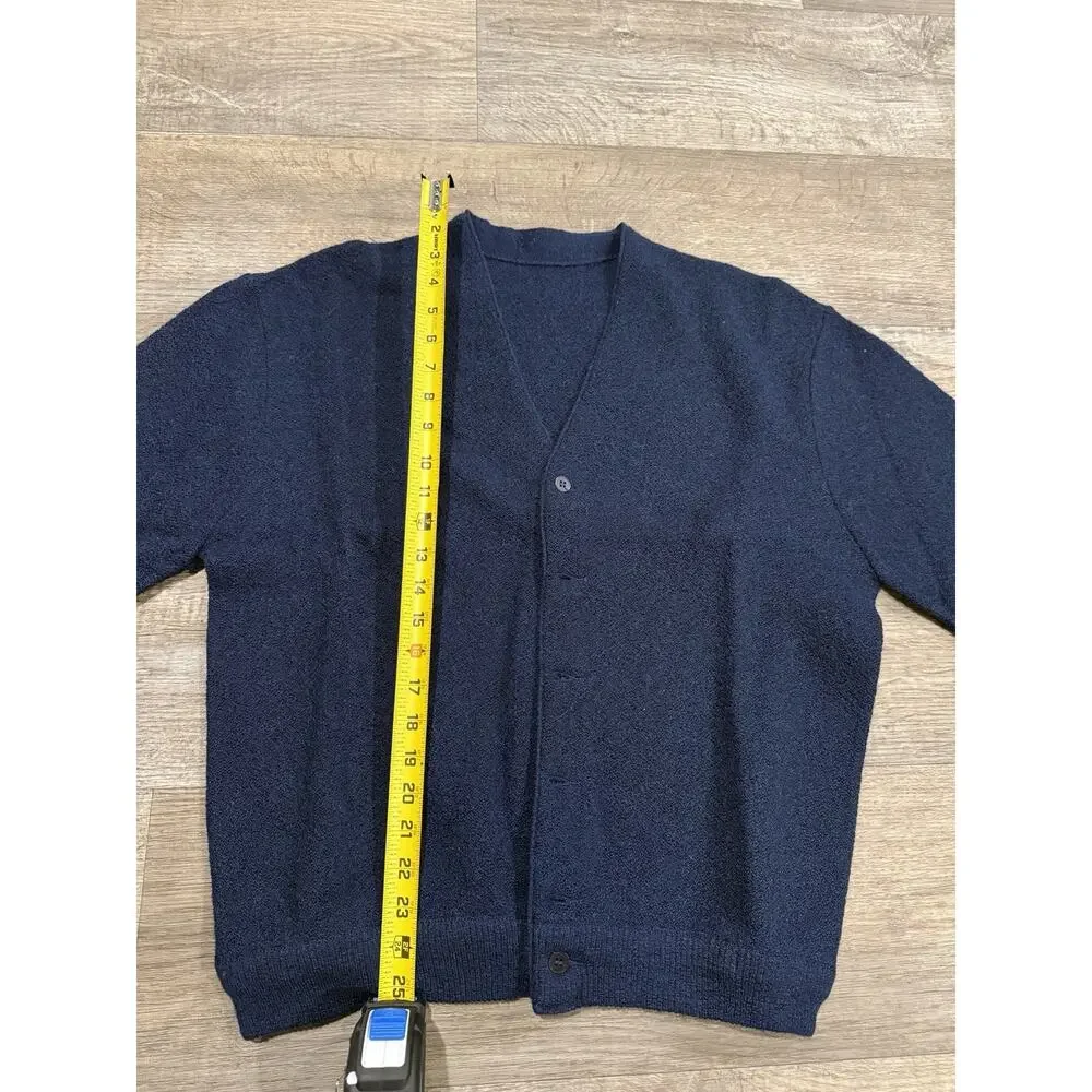 Vintage Men’s Medium Navy Blue Button Front Cardigan Sweater V-Neck